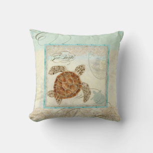 Plage côtière de Sea Turtle - Coussin de décoratio