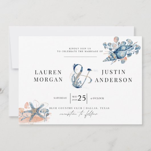 plage côtière Elégant Mariage Invitation (Devant)