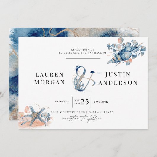 plage côtière Elégant Mariage Invitation (Devant / Derrière)
