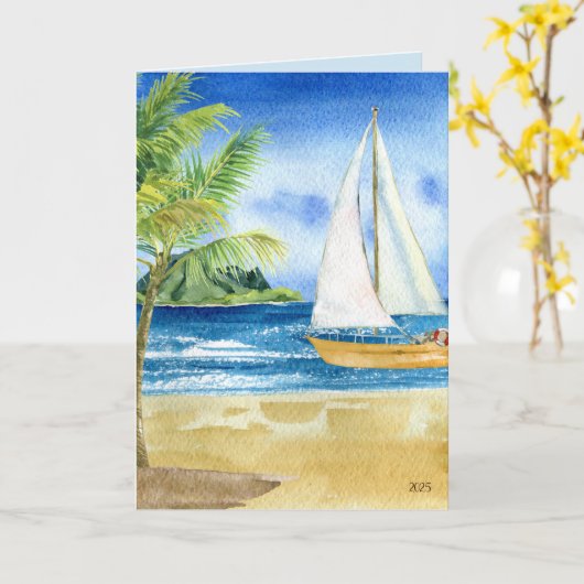Plage côtière Ocean Scène avec carte de voilier (Fleur jaune)