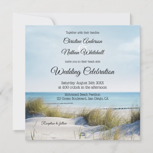Plage côtière ou invitation de mariage de destinat (Devant)