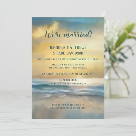 Plage coucher de soleil Réception photo Invitation (Debout devant)