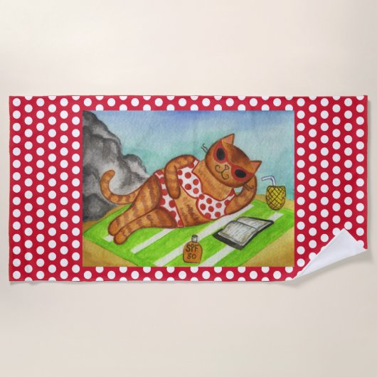 Plage Cute Beach serviette de chat (Devant)