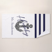 Plage d'Ancre de Hubby Nautical White et Navy Blue (Serviette de bain)