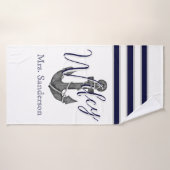 Plage d'Ancre de Hubby Nautical White et Navy Blue (Serviette de bain)