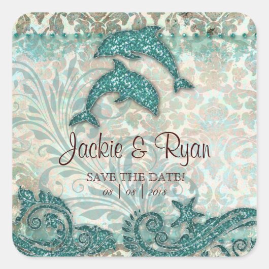 Plage Date de sauvegarde Mariage Stickers Dauphins (Devant)