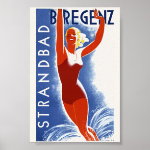 Plage de Bregenz Autriche Affiche Vintage 1935