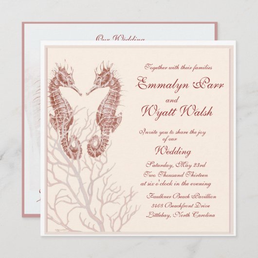 plage de cheval - faire-part de mariage marron (Devant / Derrière)