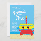 Plage de crabe colorée 1er anniversaire Invitation (Devant)