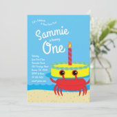 Plage de crabe colorée 1er anniversaire Invitation (Debout devant)