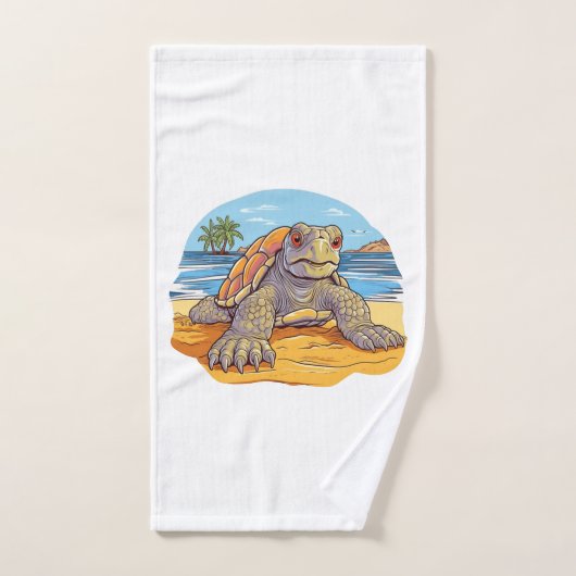 Plage de dessin animé de tortue (Serviette à main)