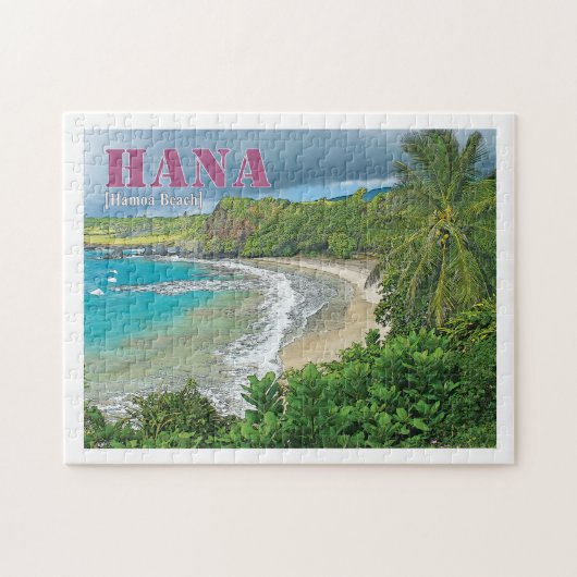Plage de Hamoa, puzzle d'impression de carte (Horizontal)