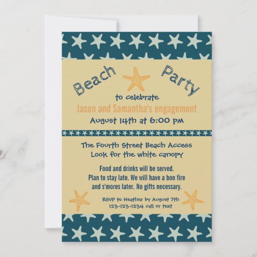 Plage de l'étoile de mer de la Marine - Invitation (Devant)