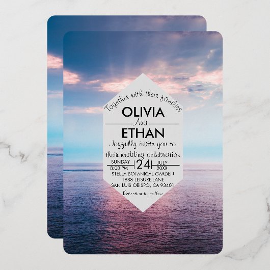Plage de mer bleu ciel Mariage Foil Invitation (Recto/Verso)