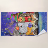 Plage de Noël Serviette Couple Gnomes chantant (Devant)