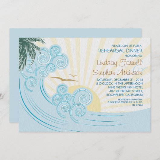 Plage de palmiers de mer invitations à dîner (Devant / Derrière)