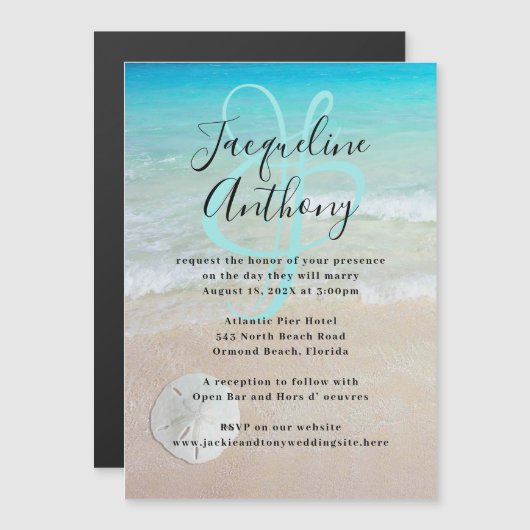 Plage de sable Dollar Faire-part de mariage magnét (Devant / Derrière)
