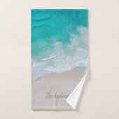 plage de sable tropical océan vagues ensoleillées (Serviette à main)