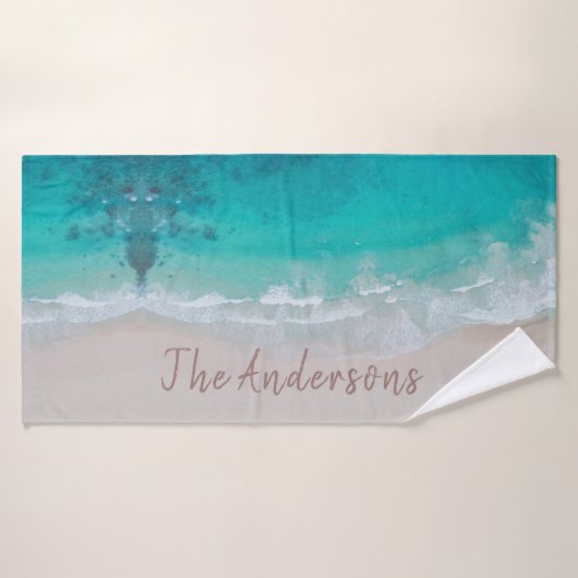 plage de sable tropical océan vagues ensoleillées  (Serviette de bain)