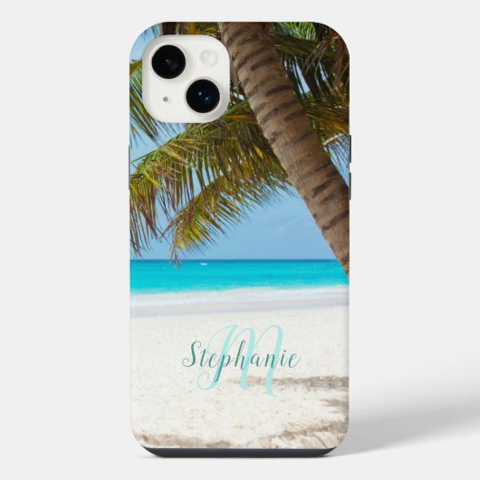 Plage de Sable Tropical Turquoise Monogramme Palmi (Verso)