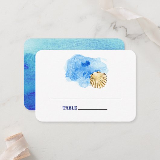 Plage de Seashell | Cartes de la table du Mariage  (Devant/Arrière en situation)