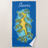 Plage Dessin de dragon de mer feuilleté serviette de pla (Devant)