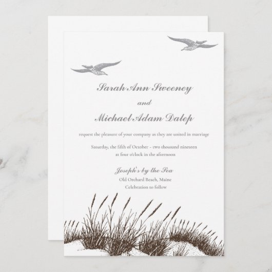 Plage dessinée à la main Invitation de mariage ave (Devant / Derrière)