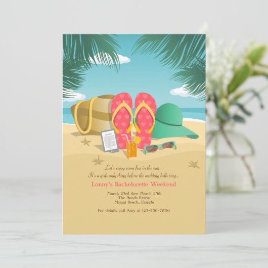 Plage Destination Bachelorette Invitations (Debout devant)