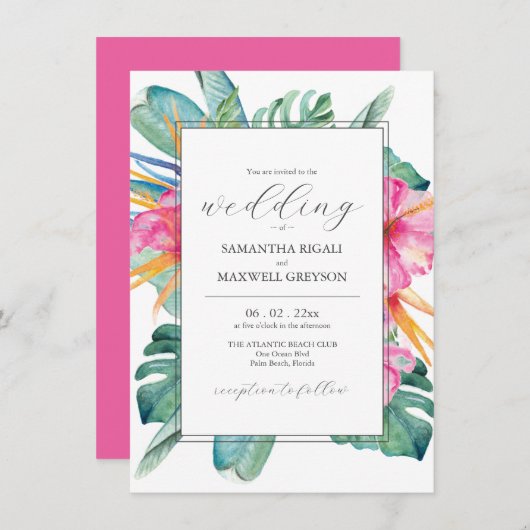 Plage Destination Mariage Invitations Tropical (Devant / Derrière)