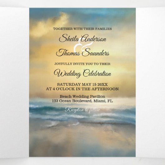 Plage Destination Mariage Tri-fold Invitation (Intérieur au milieu)