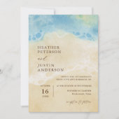 Plage d'été Faire-part de mariage côtière bleue (Devant)