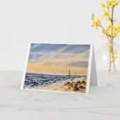 Plage d'origine et rochers Art sur carte blanche (Fleur jaune)