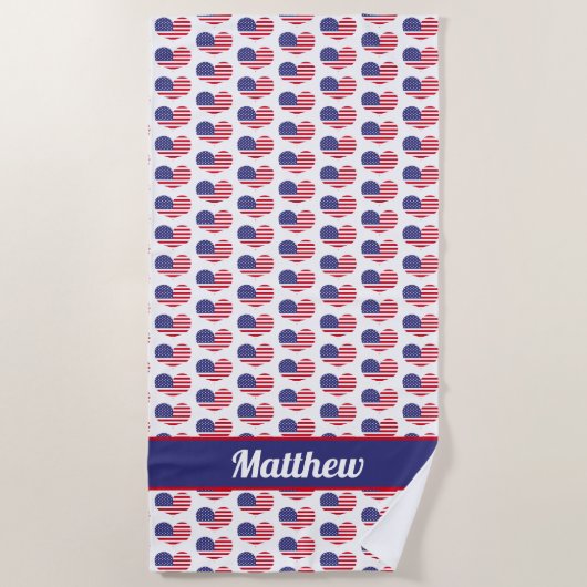 Plage Drapeau américain en forme de coeur / Serviette de (Devant)
