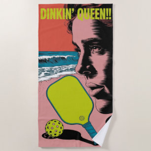 Plage Drôle Pickleball Dinkin' Queen! ! Serviette de pla