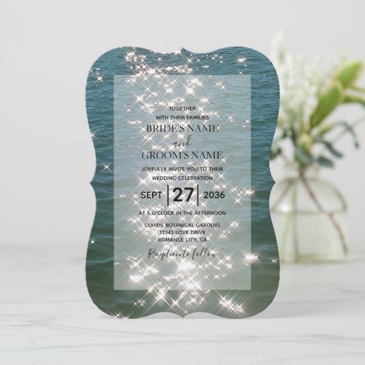 Plage Eau de Mer Éclats Mariage Invitations (Debout devant)