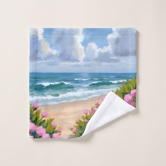 Plage en fleurs | Hydrangea rose Côté océan (Gant de toilette)