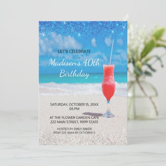Plage et cocktail Invitation d'anniversaire (Debout devant)