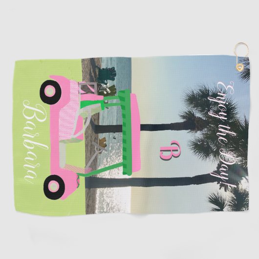 Plage et golf Nom du monogramme Golf Serviette (Horizontal)