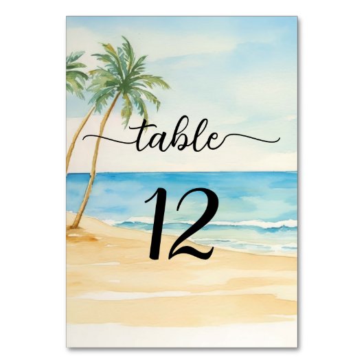 Plage et palmiers Elégant mariage Numéro de table (Dos)