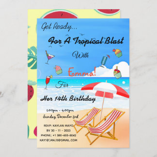 Plage Été Tropical Invitation 14e anniversaire