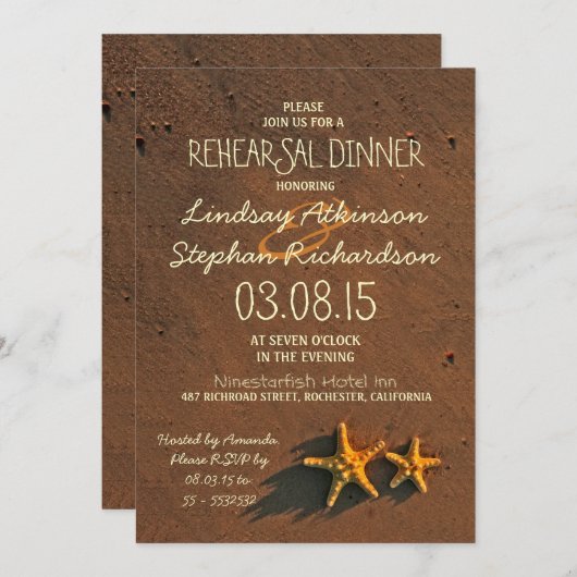 plage étoile de mer répétition dîner invitations (Devant / Derrière)