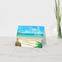 Plage exotique 5,6"" carte de remerciements x4