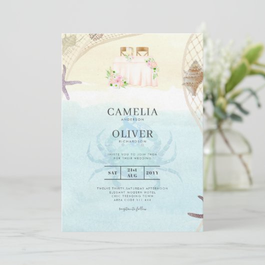 Plage Faire-part de mariage côtière sable Océan Vi (Debout devant)