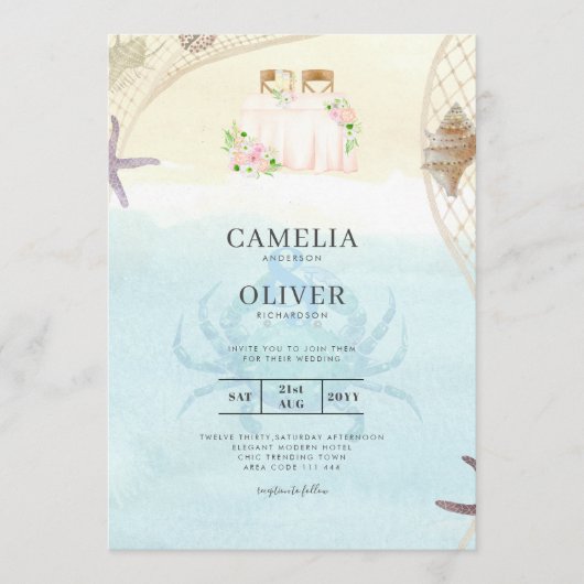 Plage Faire-part de mariage côtière sable Océan Vi (Devant)