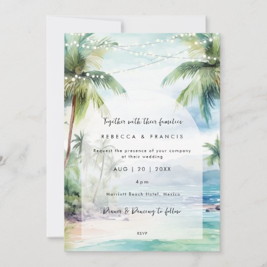 plage faire-part de mariage tropicale (Devant)