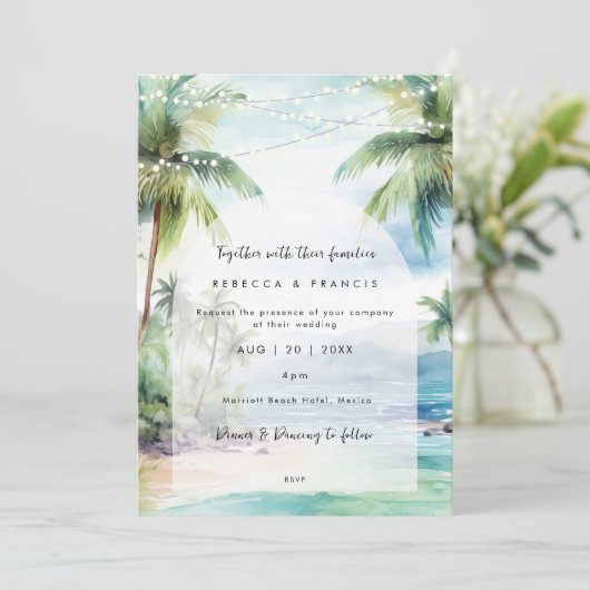 plage faire-part de mariage tropicale (Debout devant)