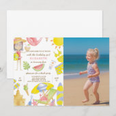 Plage Fête Anniversaire Invitation Avec Photo (Devant / Derrière)