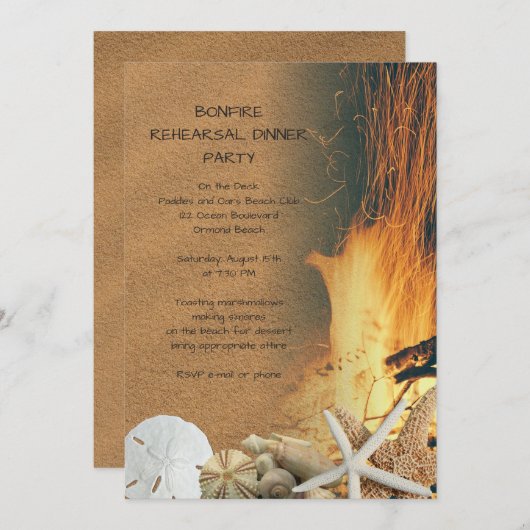 Plage Feu de joie Dîner de fête Invitations (Devant / Derrière)