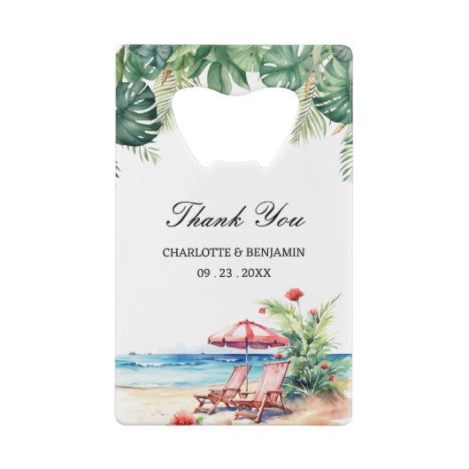 Plage Feuille Tropical Scène Mariage Faveur (Dos)