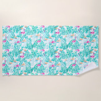 Plage Flamant rose et oiseau tropicaux de serviette de